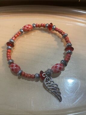 Memory Beaded Bracelet with Angel Wing Charm
